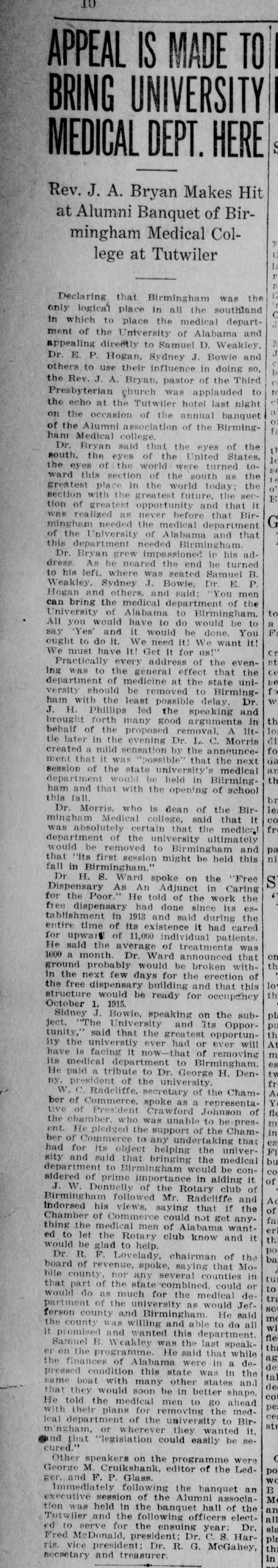 Appeal Is Made To Bring University Medical Dept Here